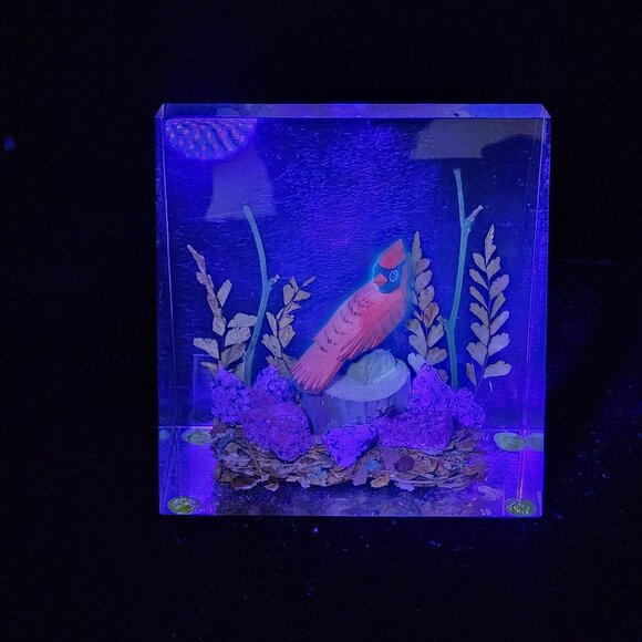 Handcrafted Cardinal Bird Acrylic Paperweight Bookend Natural Accents & UV Glow - Picture 2 of 11